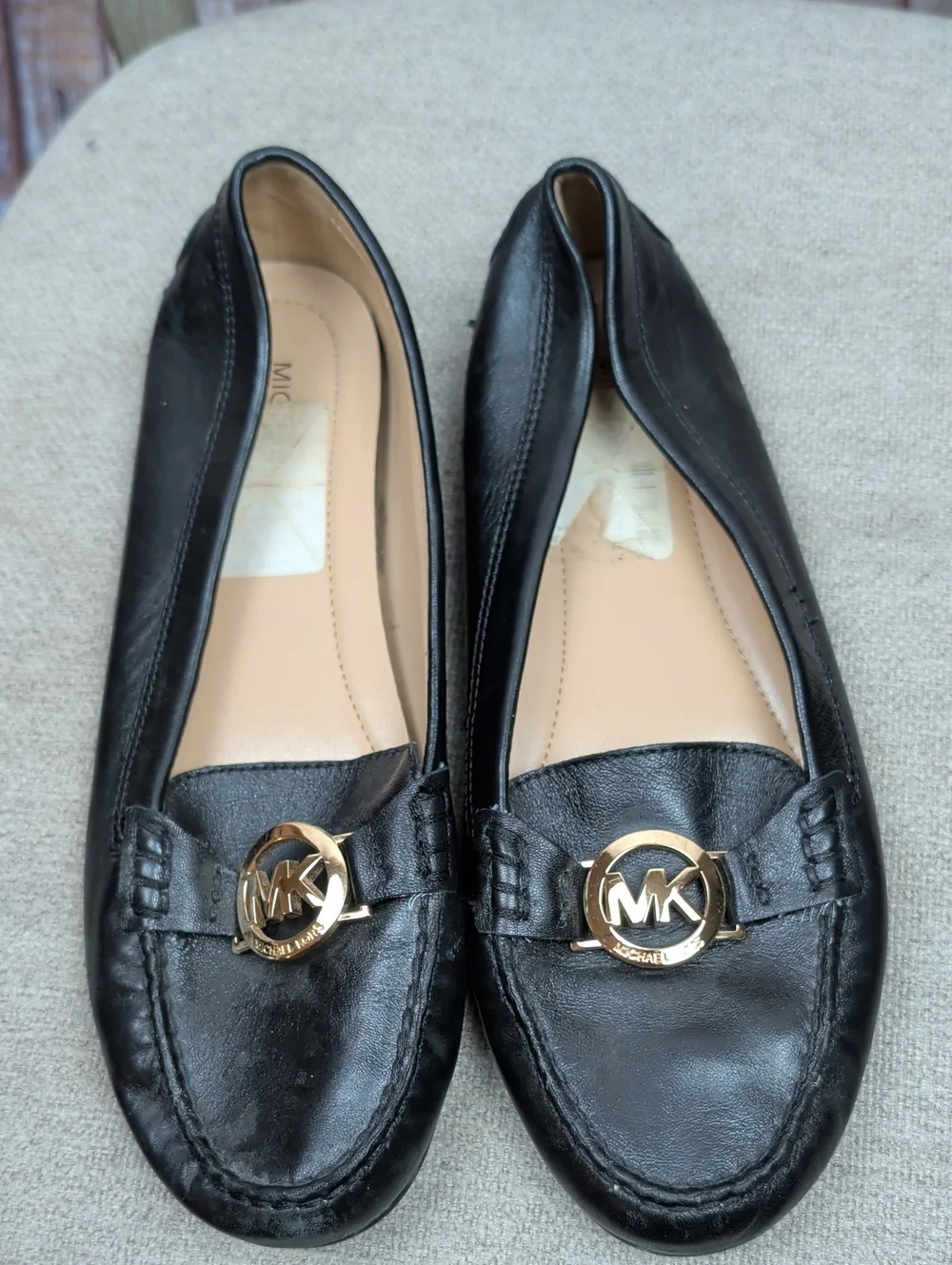 Michael Kors Black Leather MK Logo Slip-On Loafers Size 8